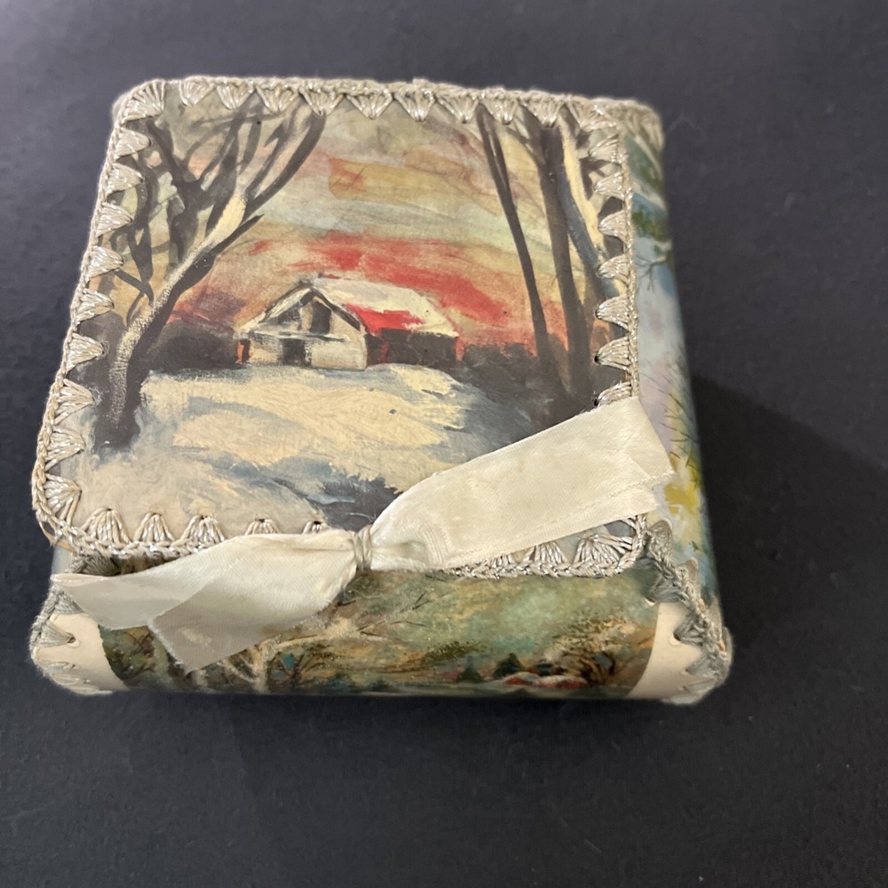 Vintage Folk Art Stitched Craft Box Design Beautiful Winterland